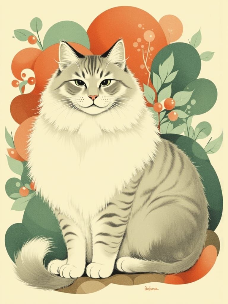 Fluffy Cats with Storm Cloud Fur in Detailed Illustration