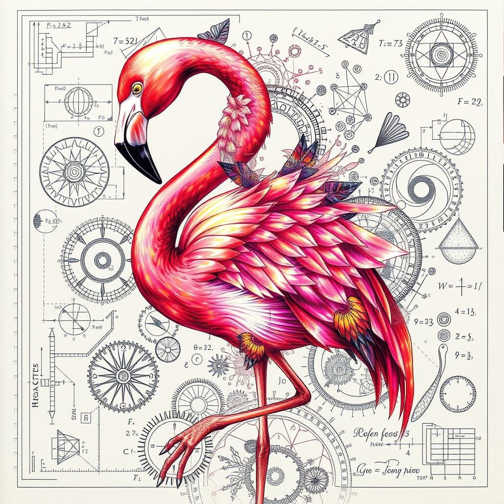 Golden Ratio Flamingo Logo in Double Exposure with Scientifi...