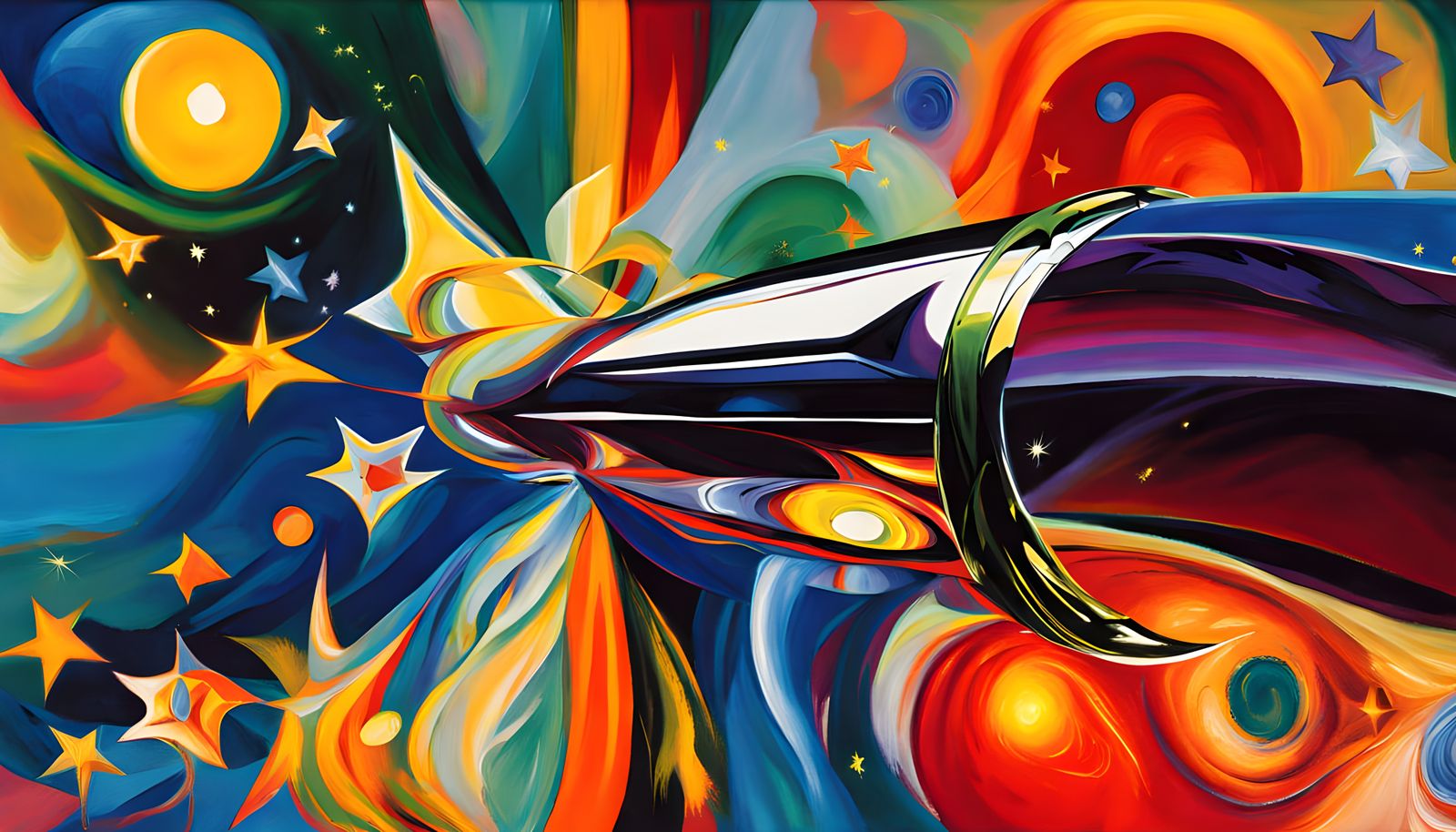 Surreal Odyssey Through Cosmic Vortex in Vibrant Oil Paintin...