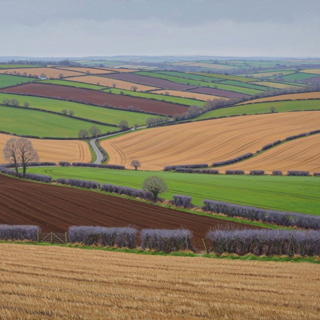 Vibrant Spring Landscape Painting in David Hockney Style