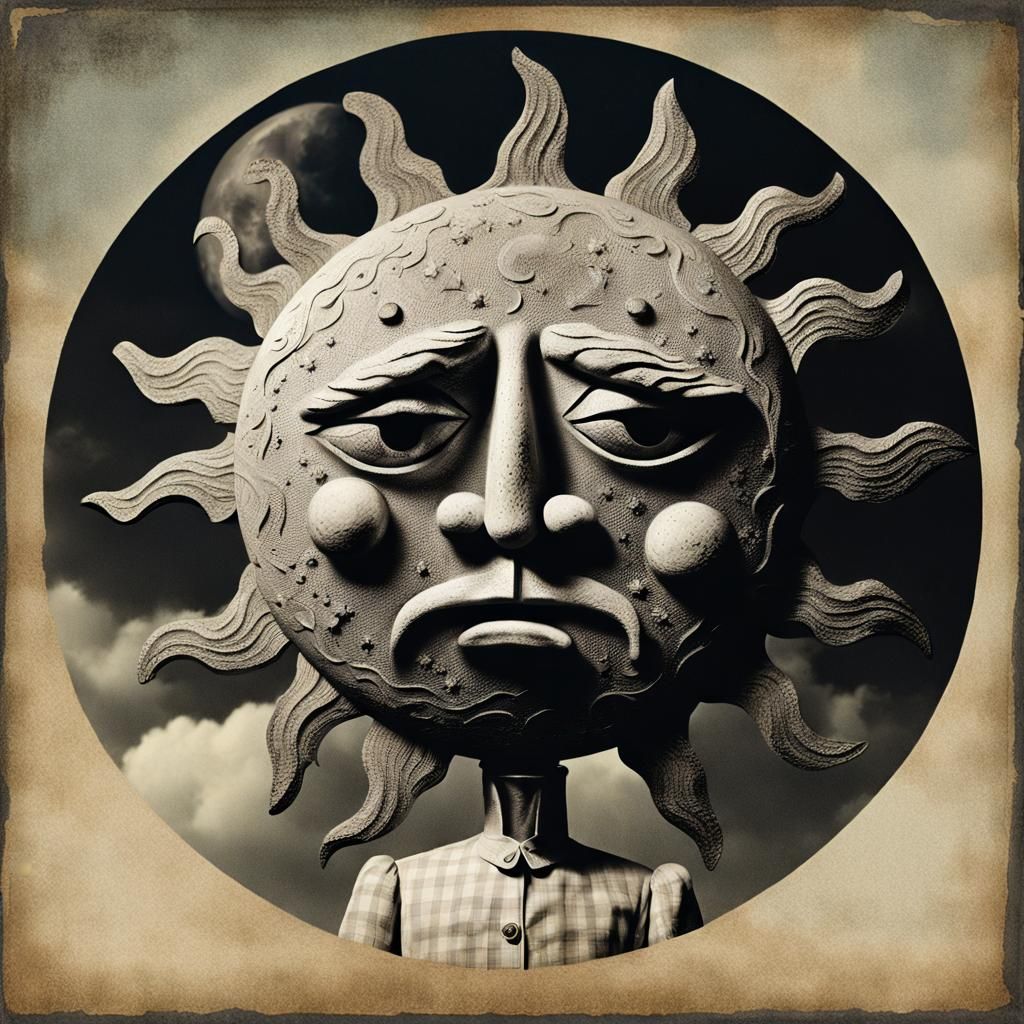 Anthropomorphic Sun and Moon Vintage Photograph