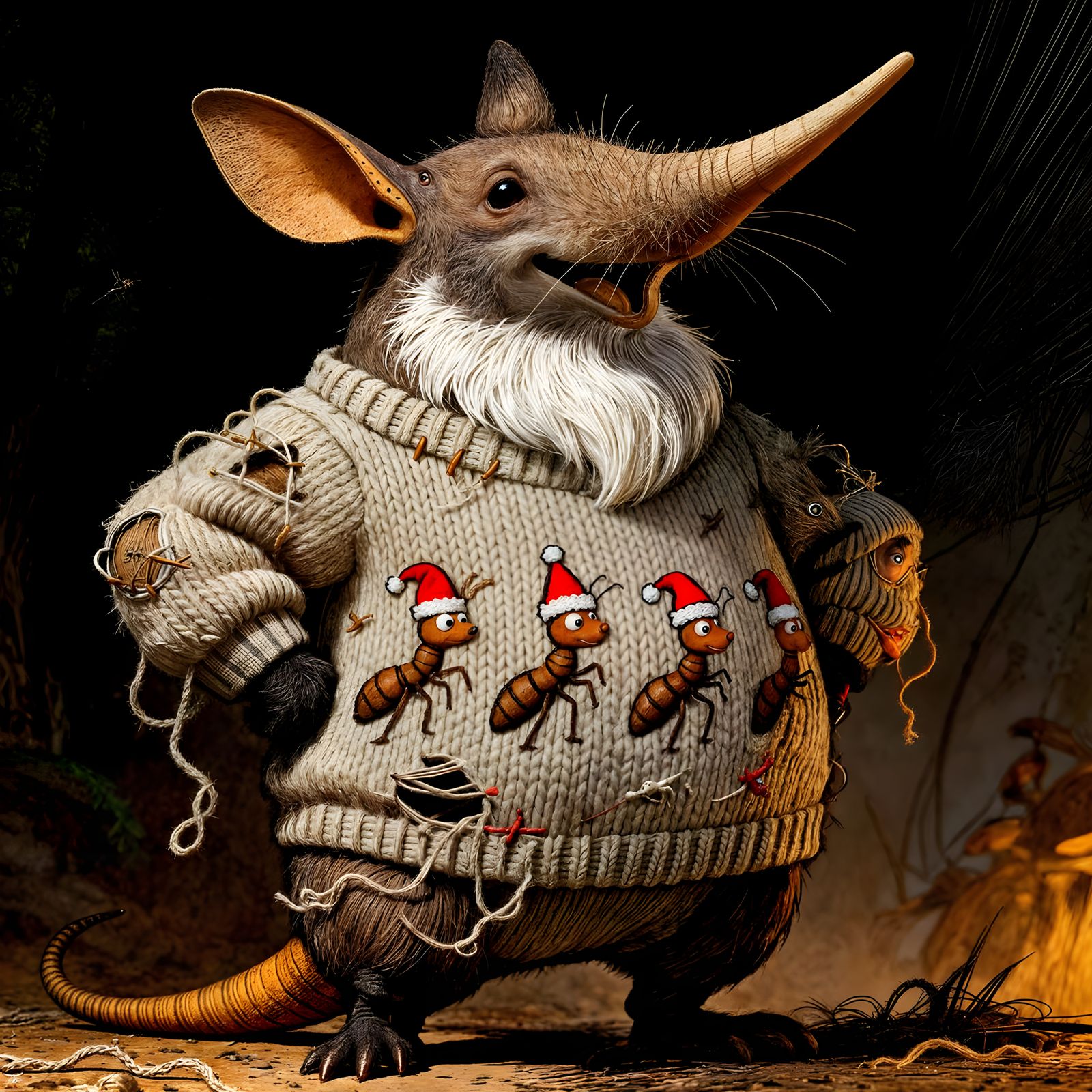 Whimsical Aardvark in Badly Knitted Sweater