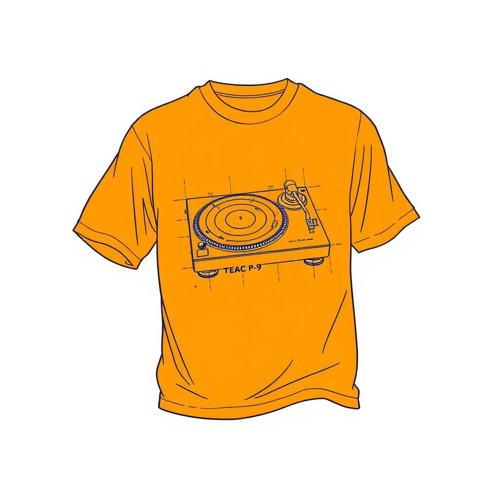 T-Shirt with Blueprint of TEAC P-9 Turntable