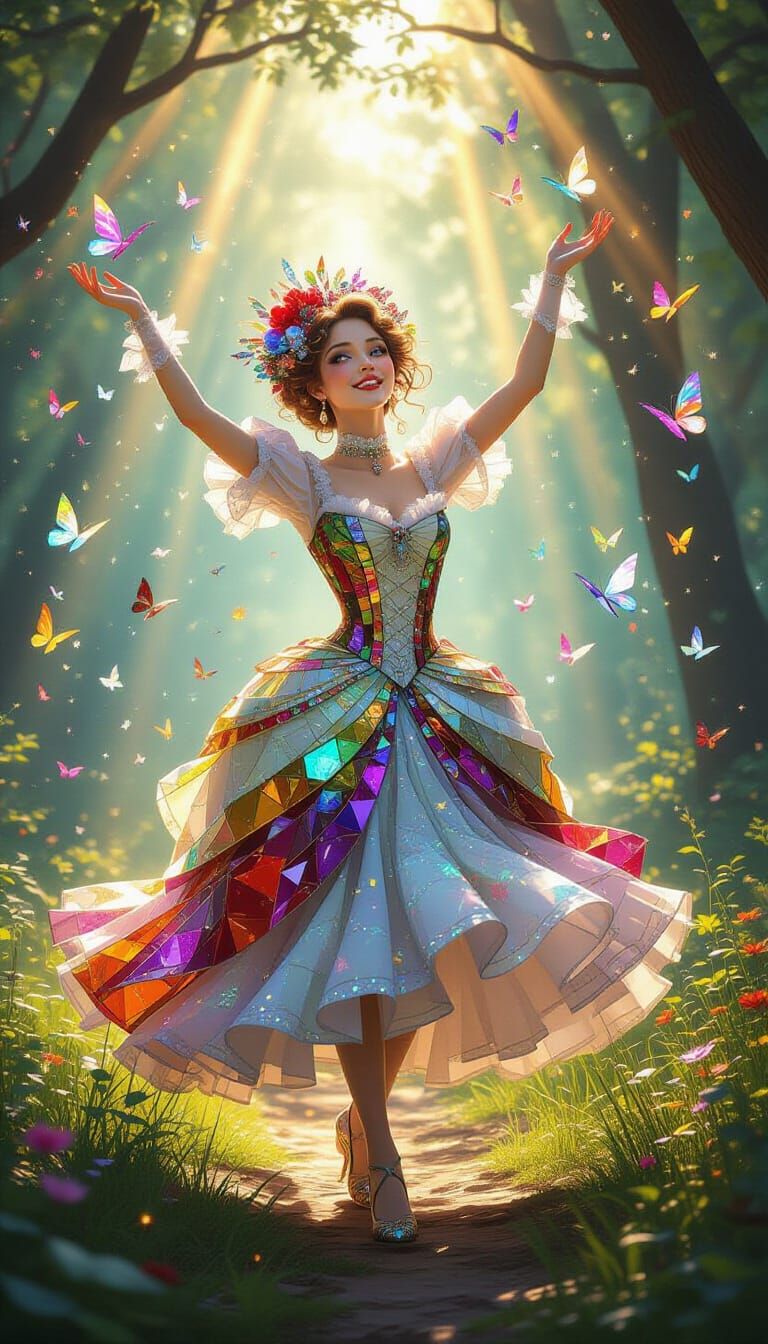 Radiant Forest Spirit in Victorian Glass Dress