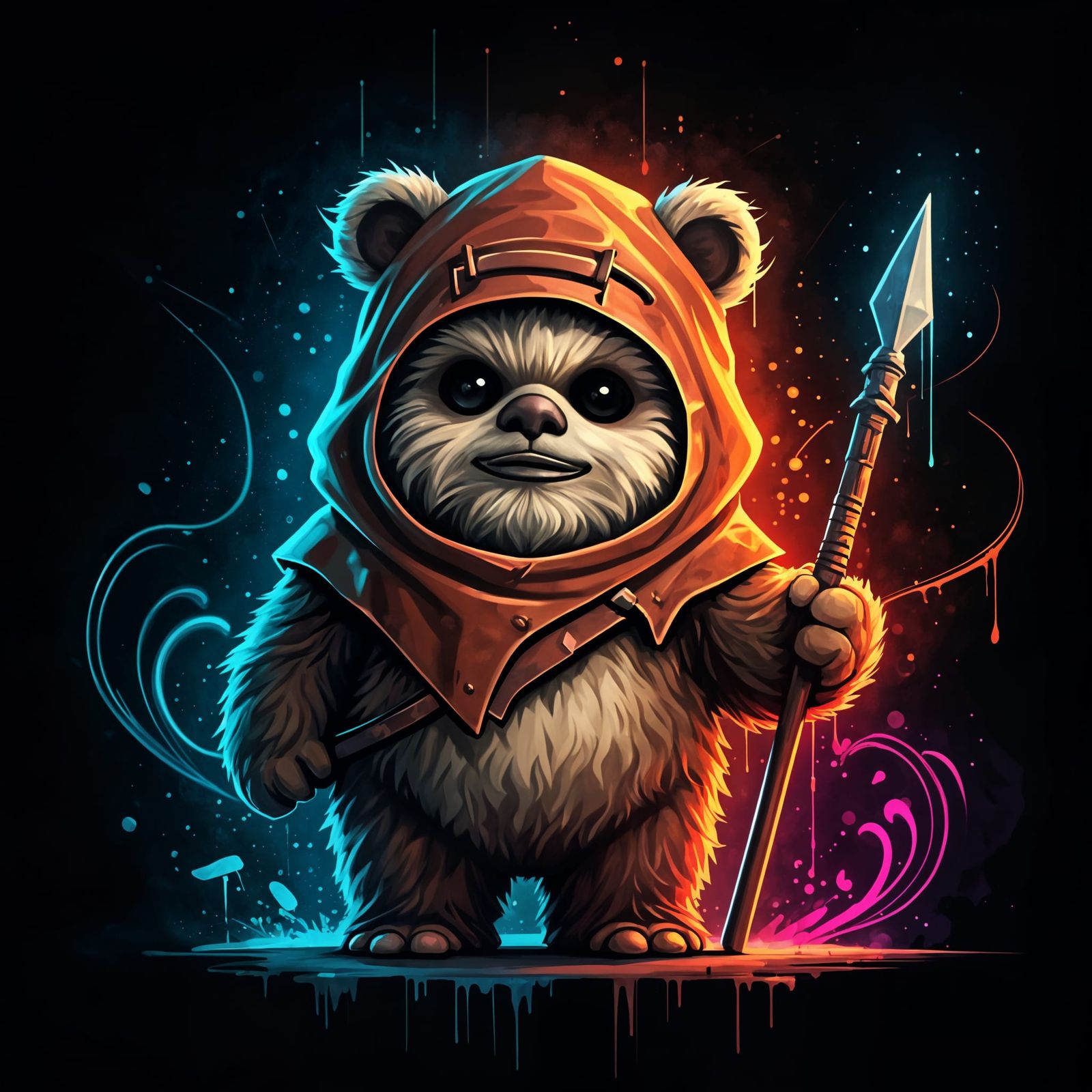 Graffiti Ewok Triumphs in Neon Hues