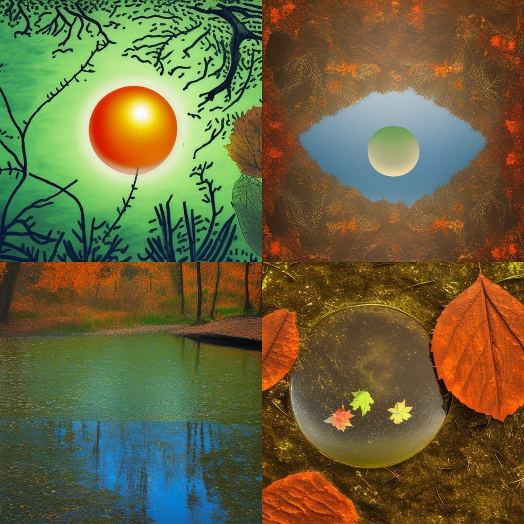 Water Molecule Reaction with Autumn Forest