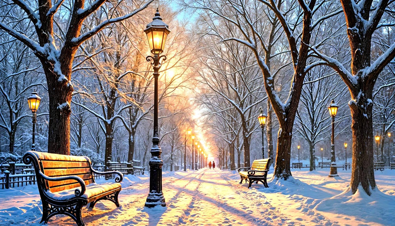 Winter Park at Night: Hyper-Detailed Digital Painting