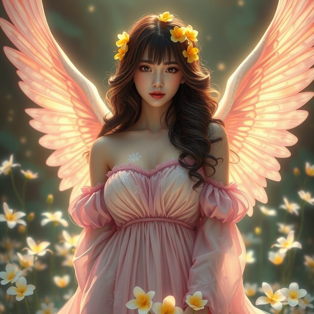 Woman with Flowers in Ethereal Digital Art