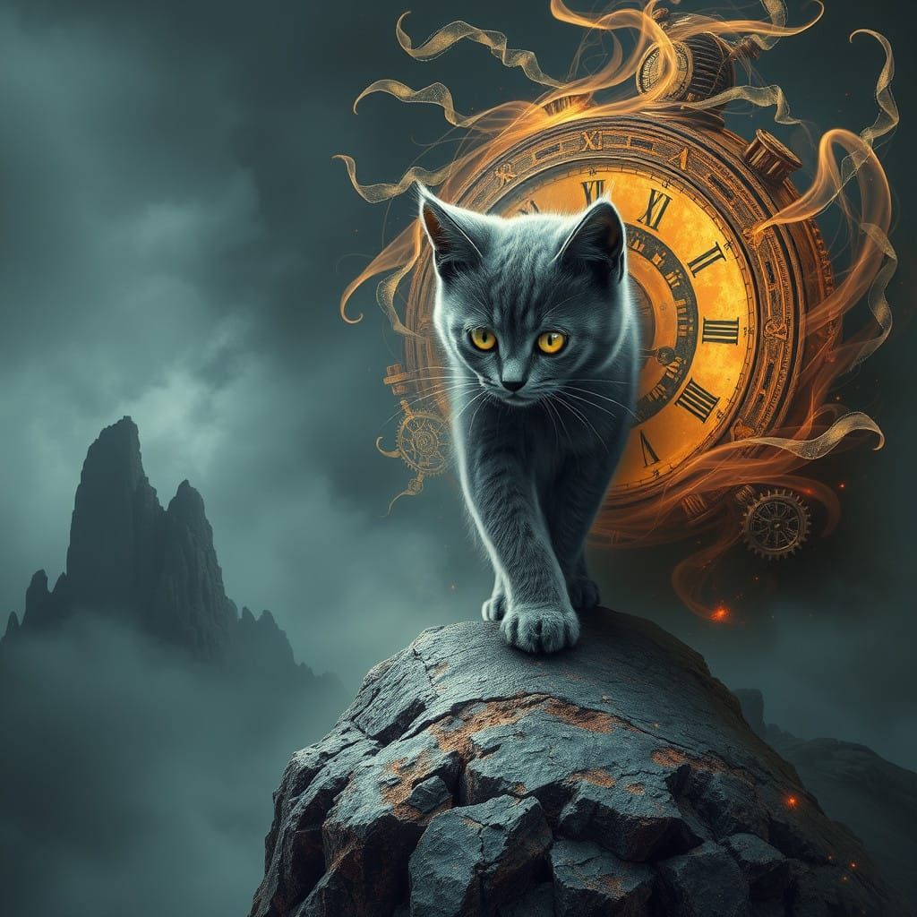 Gray Kitten Battles Time on Ancient Rock