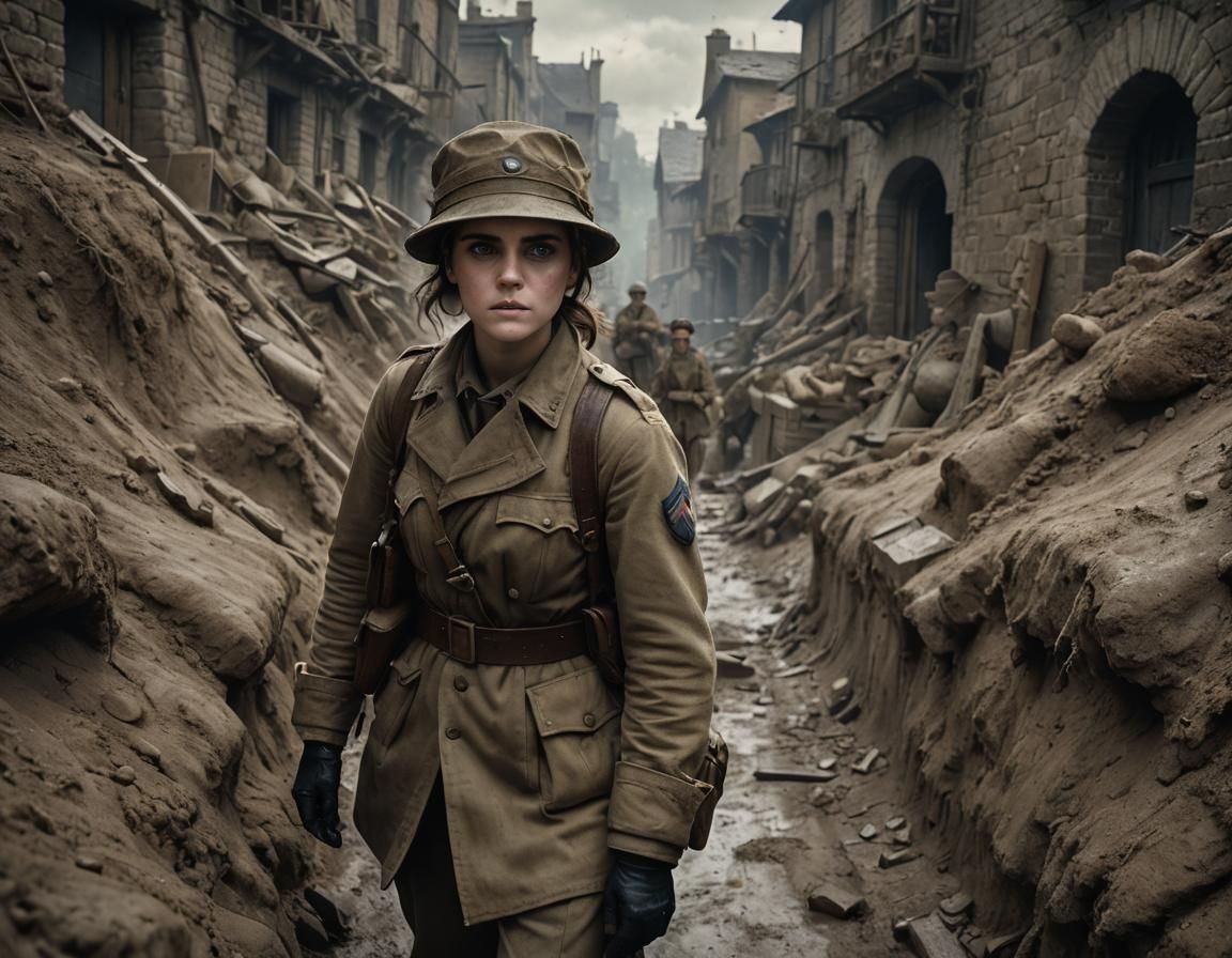 Emma Watson as WWI Soldier: Detailed Matte Painting