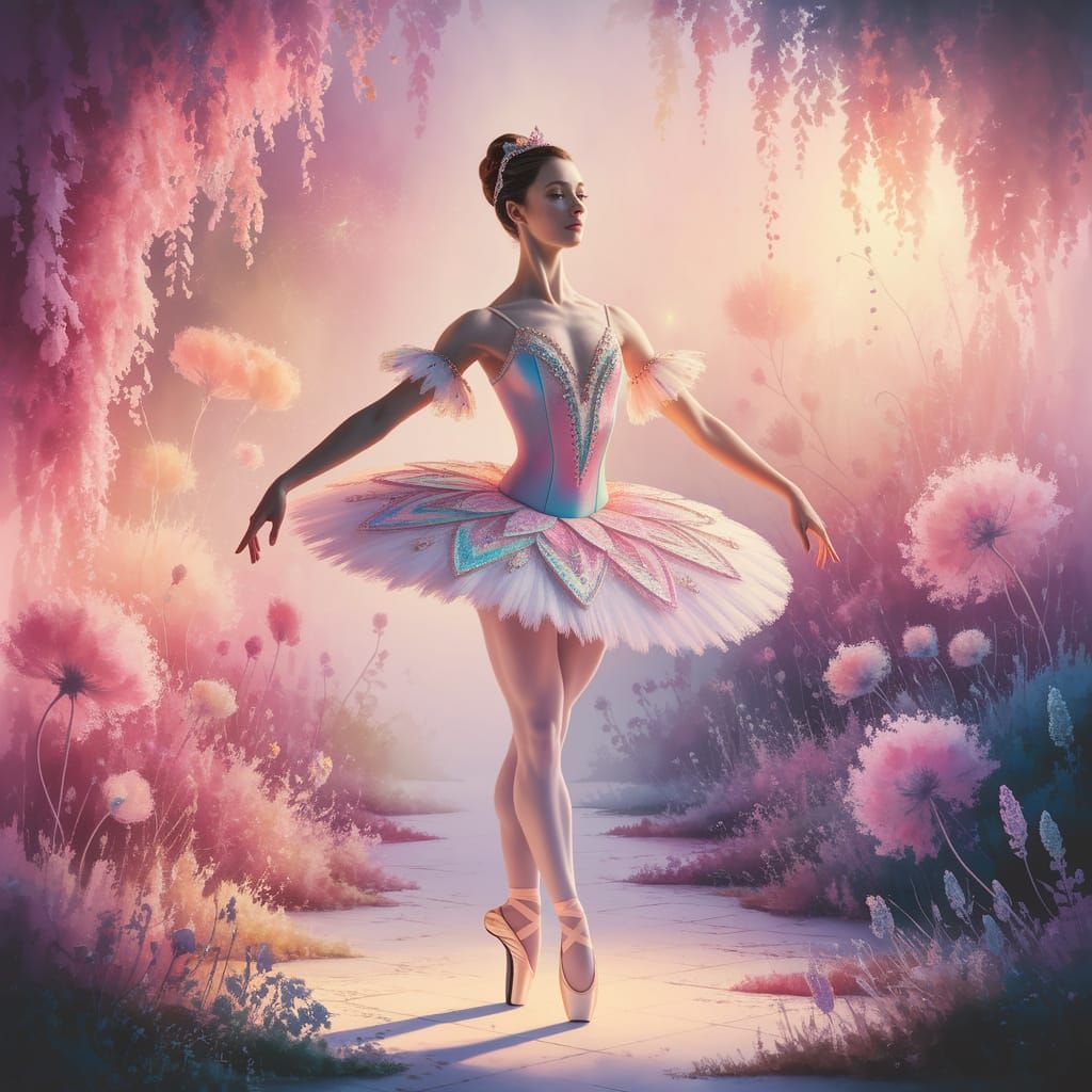 Whimsical Ballerina in a Watercolor Wonderland