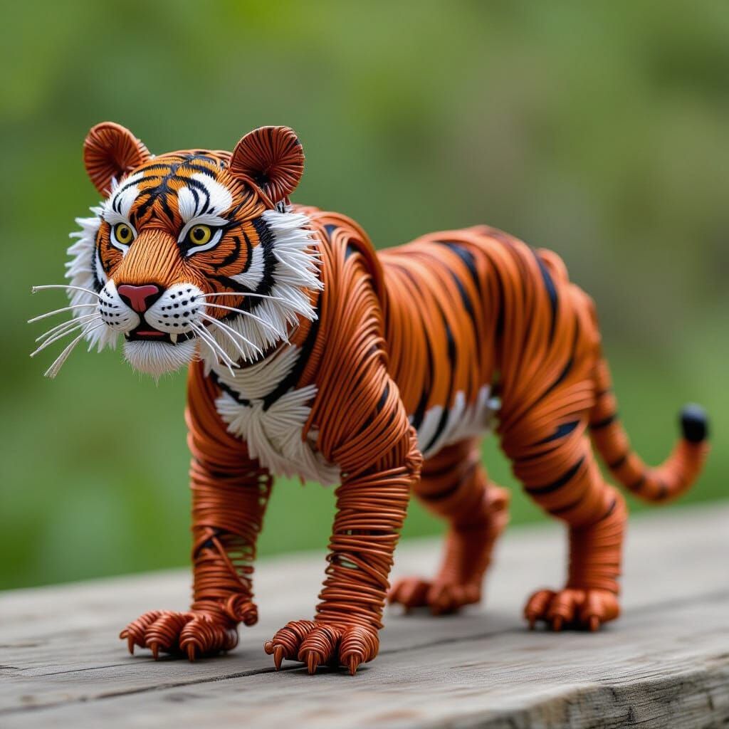 Wire Tiger Sculpture: Abstract Animal Art