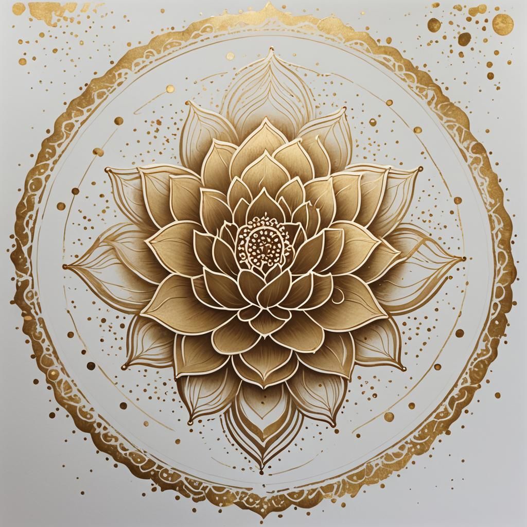 Gold Ink Lotus Mandala Stencil on White