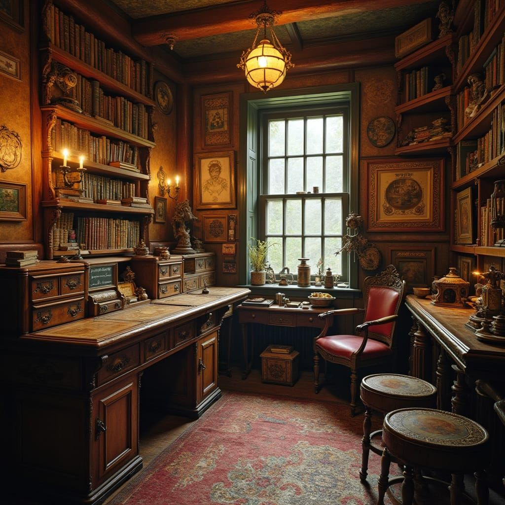 Vintage Steampunk Gaming Room Interior, No People