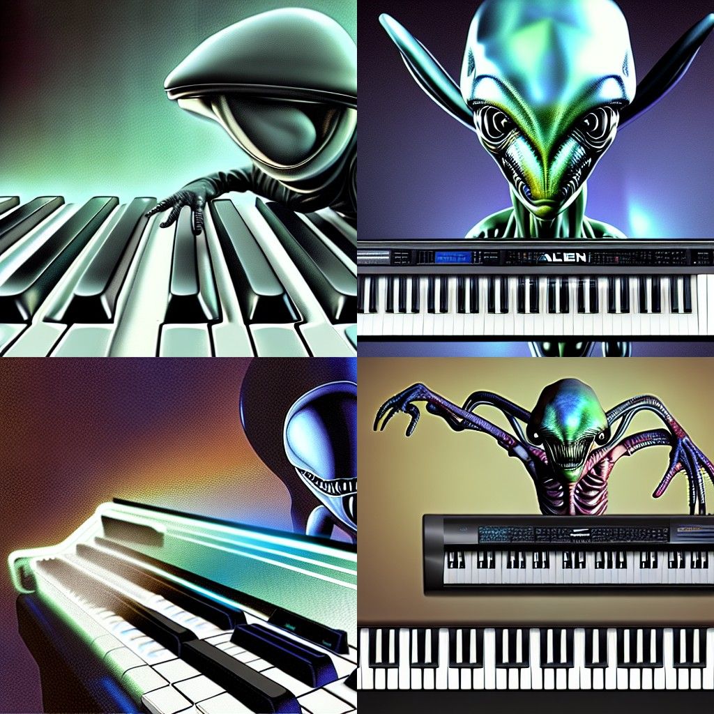 Photorealistic Alien Plays Casio Keyboard