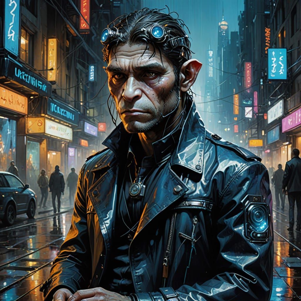 Cyberpunk Mind Merge in a Gritty Dystopian Landscape