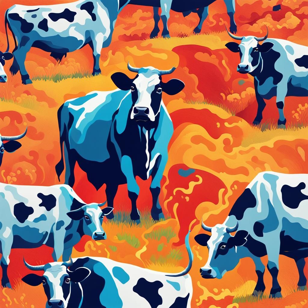 Cows Farting Text Art in Hirschfeld Style