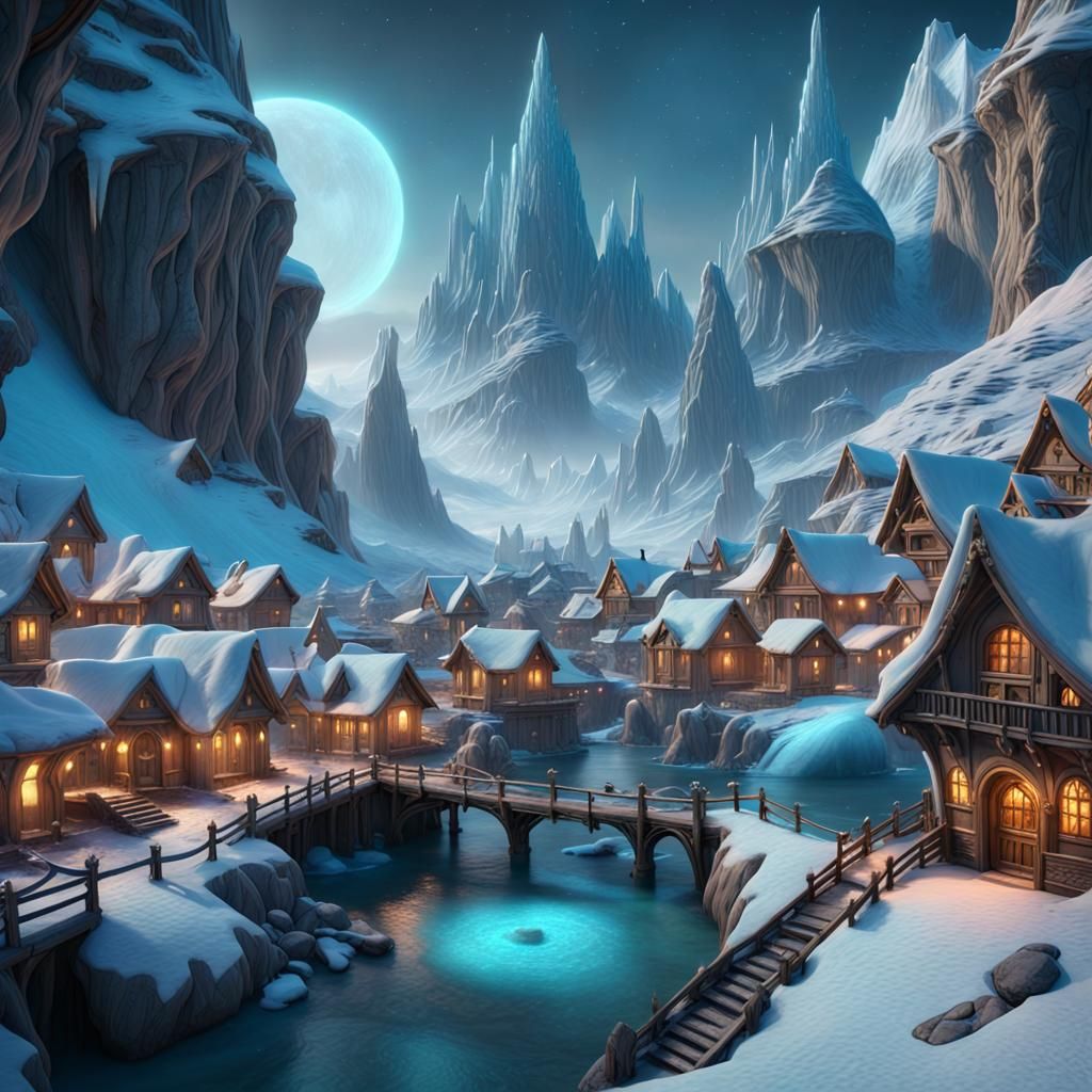 Elven Village Paradise in Winter Wonderland