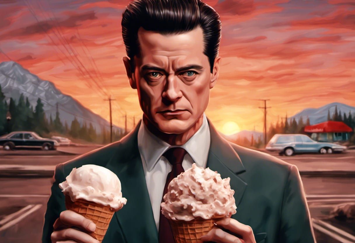Hyperrealistic Sunset Ice Cream with Man