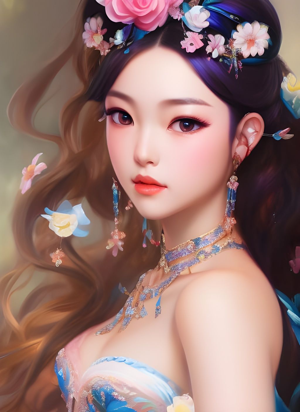 Anime Magical Girl with Blue Crystals