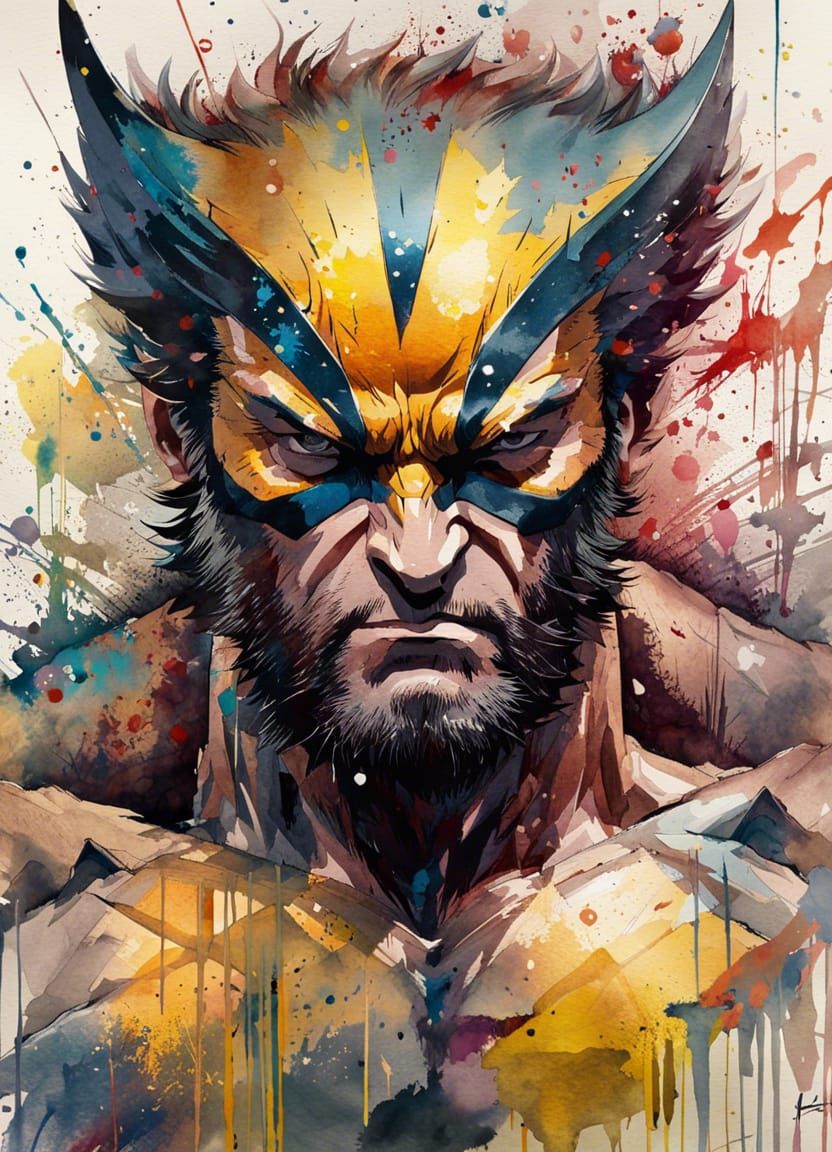 Anime Wolverine Masterpiece in Watercolor Style