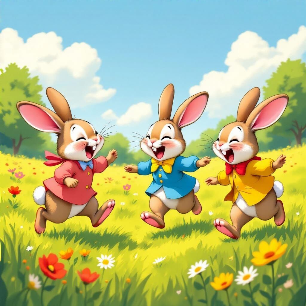 Cartoon Bunnies Play Tag, Animated Style