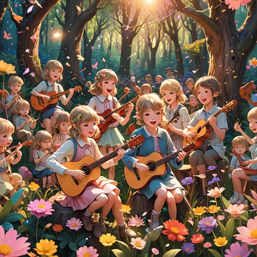 Taylor Swift with Children in Anime Forest