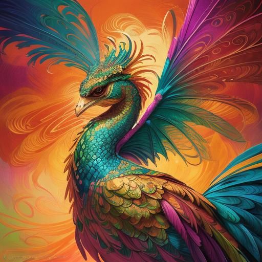 Dragon Peacock Woman in Abstract Expressionism Style