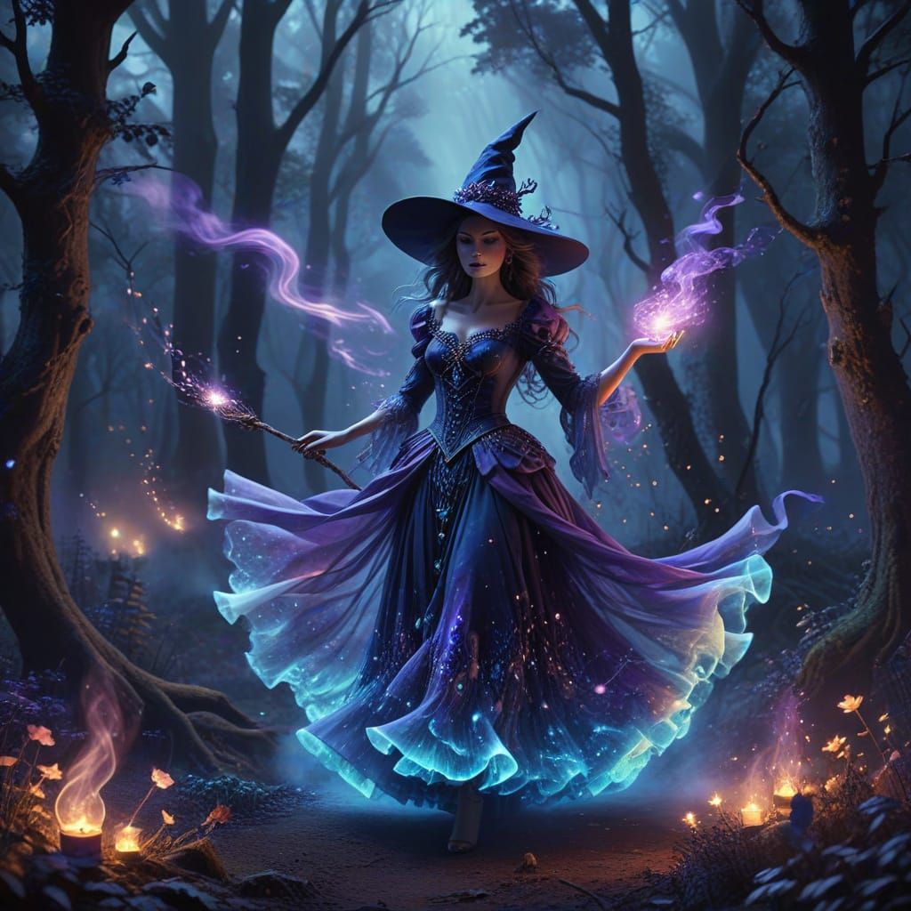 Witch and Ghost Dancing Amidst Magical Potions in Enchanted ...