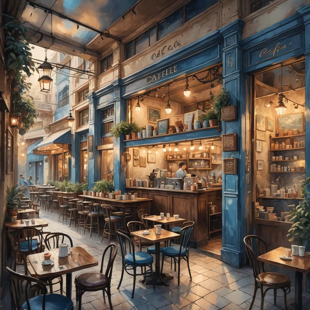 Cozy Cafe Scene in Pastel Sketch Style