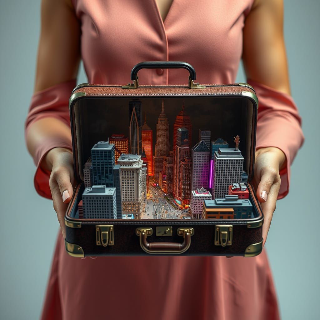 Surreal Cityscape in a Vintage Briefcase, Inspired by Escher...