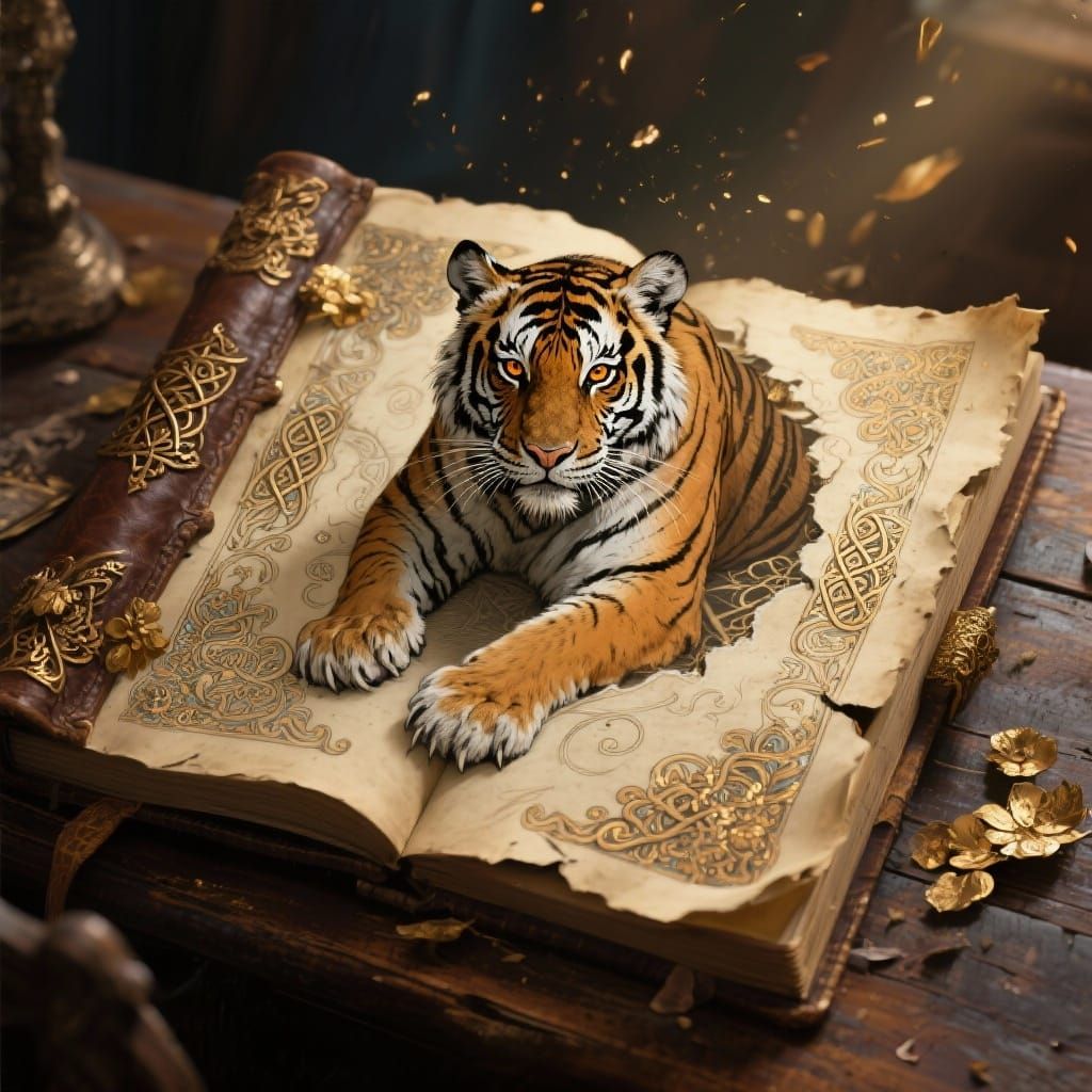 Bengal Tiger Emerges from Ancient Grimoire