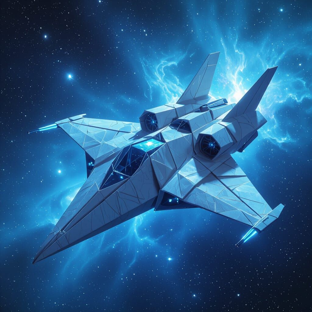 Futuristic Origami Spaceship Soaring Through Nebula