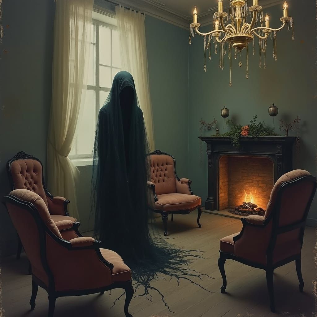 Eerie Victorian Living Room in Expressive Gothic Style