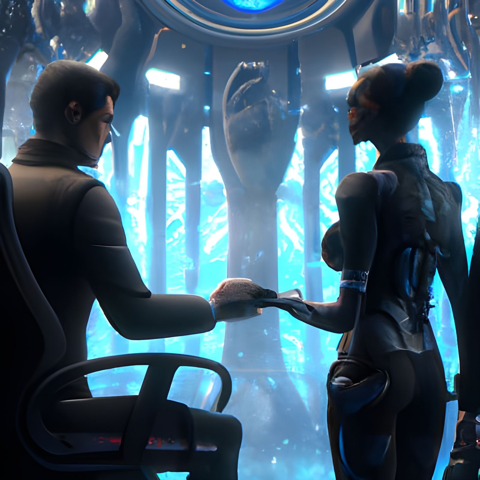Couple Holding Hands in Office: Fantasy Concept Art