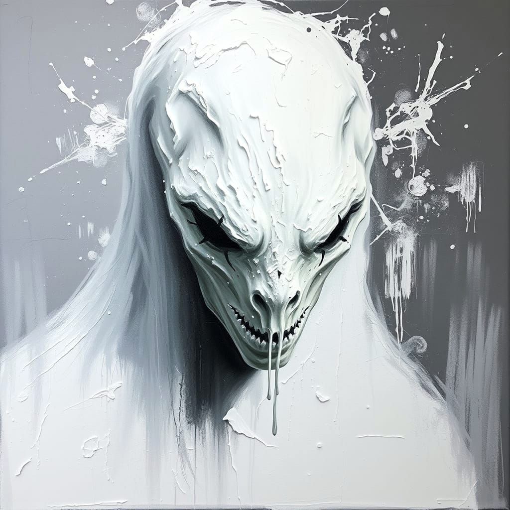 Ethereal Ghostly Creature in Textured Impasto Oil Painting