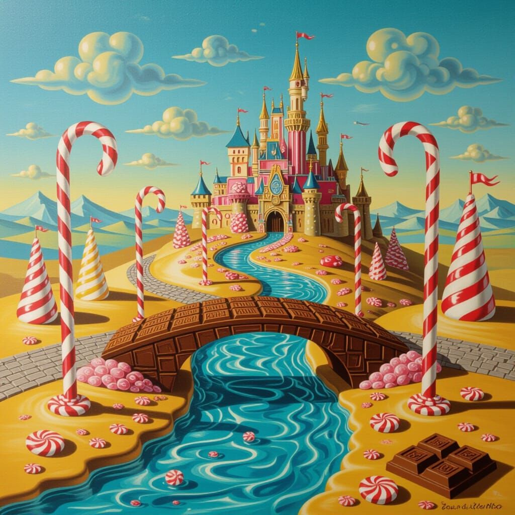 Whimsical Candy City with Chocolate River