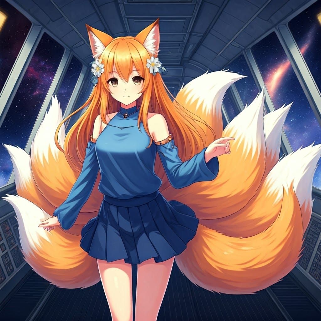 Anime Fox Girl's Galaxy Rocket Journey