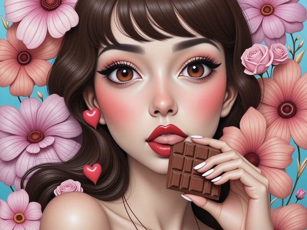 Woman with Chocolate Kisses in Pop Art Style
