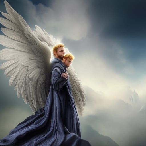 Male Angel with Blonde Hair and Wings