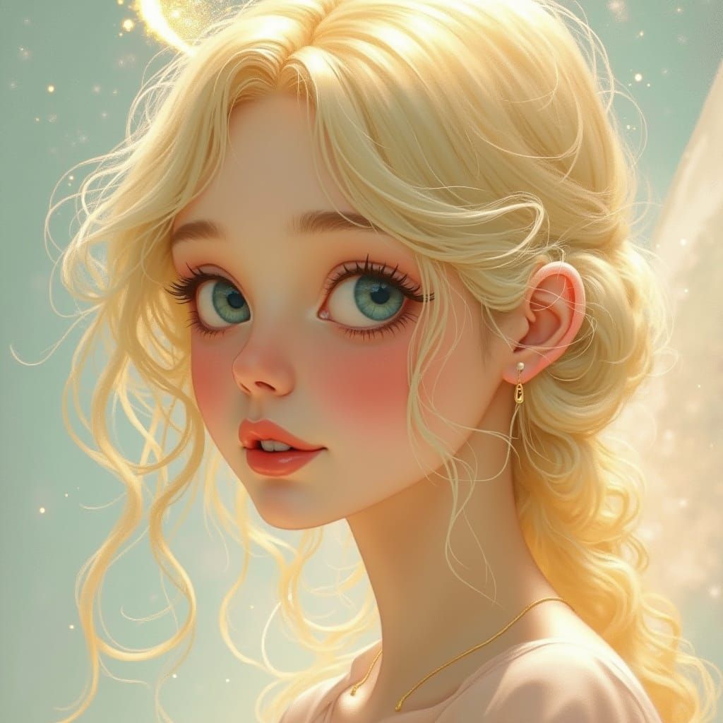 Angelic Blonde Woman Portrait in Dreamy Art Nouveau Style