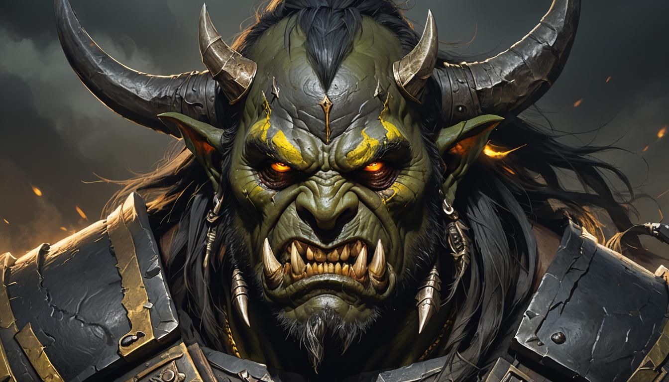 Fearsome Orc Warrior Portrait in Dark Fantasy Style