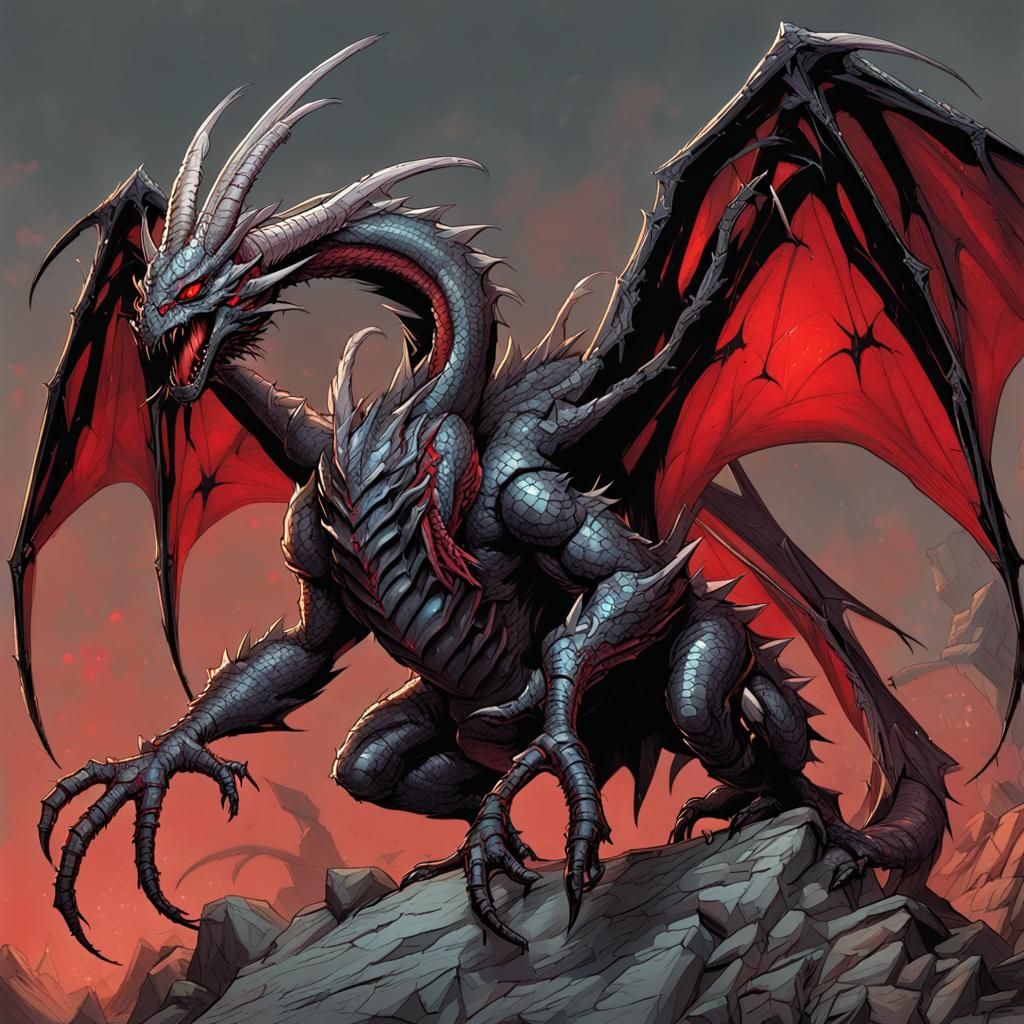 Spider Dragon with Red Highlights: Comic Book Art