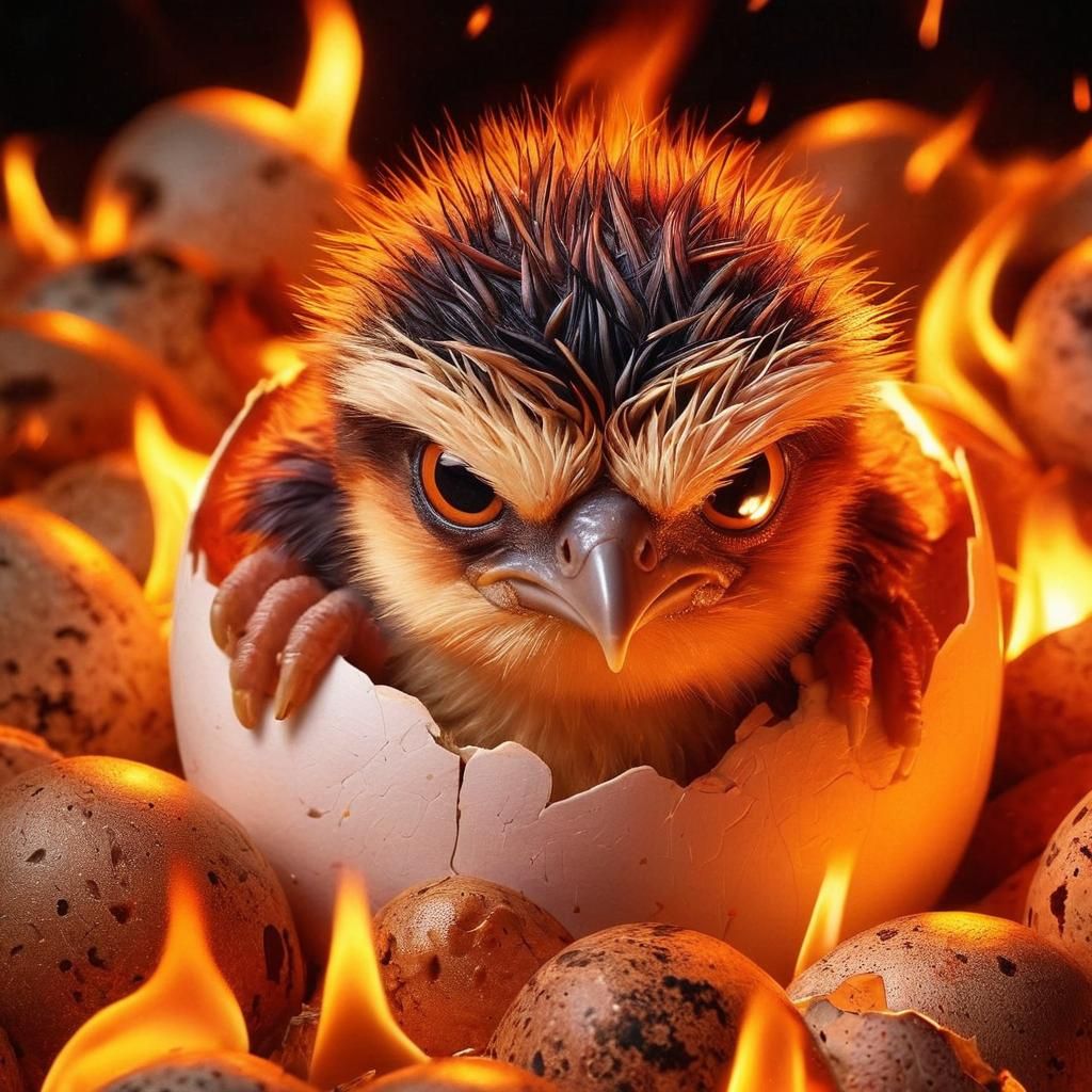 Angry Newborn Phoenix Hatching From Fiery Egg