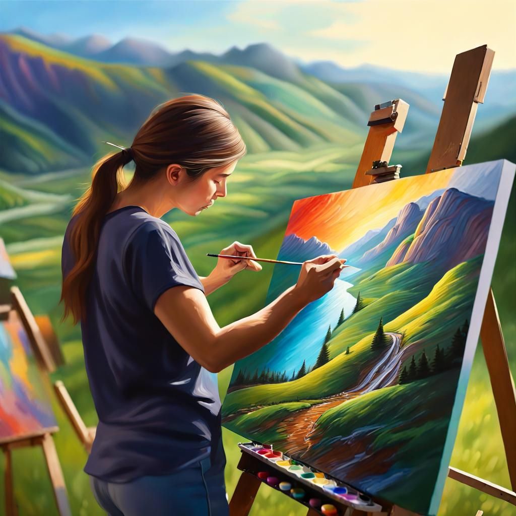 Hyperrealistic Valley Painting with Dramatic Lighting