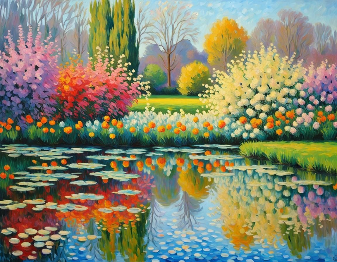 Colorful Flower Field Impressionist Painting