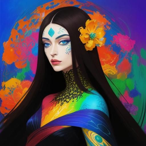 Dragon Peacock Woman in Abstract Expressionist Style