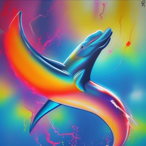 Rainbow Dolphin in Storm: Graffiti Art Style