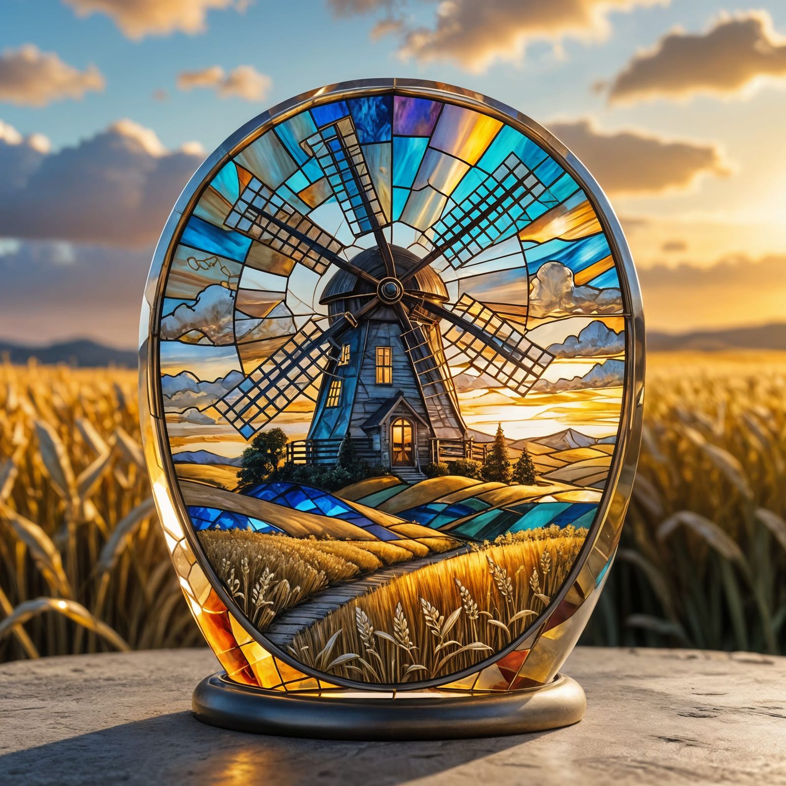 Alcohol Ink Glass Windmill in Golden Fields