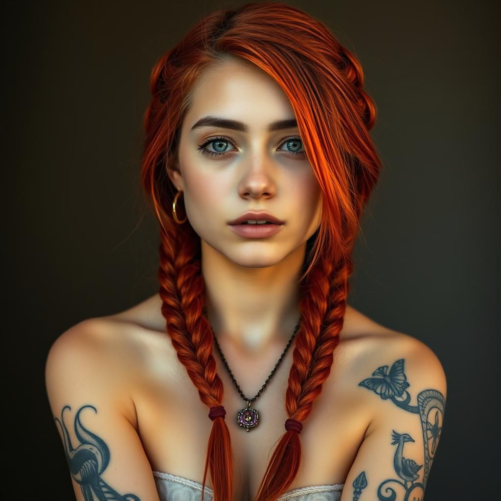 Bohemian Tattooed Woman with Braided Red Hair